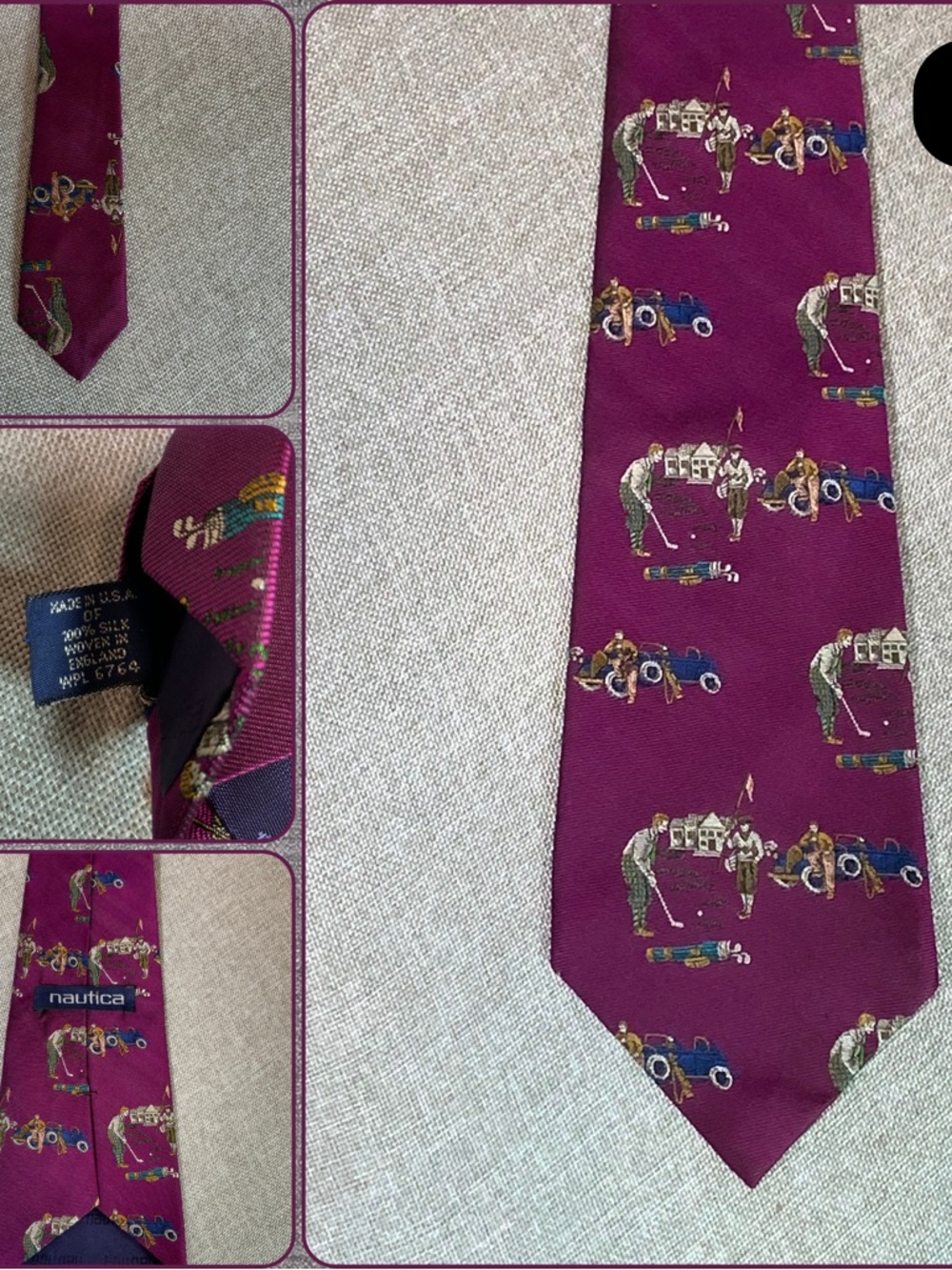Nautica Golf Silk Tie Burgundy USA Woven England